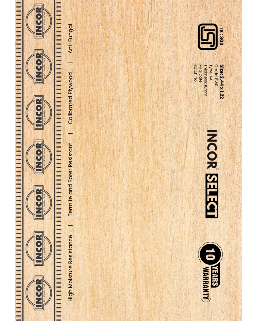 Incor Select plywood with its grade and warranty markings